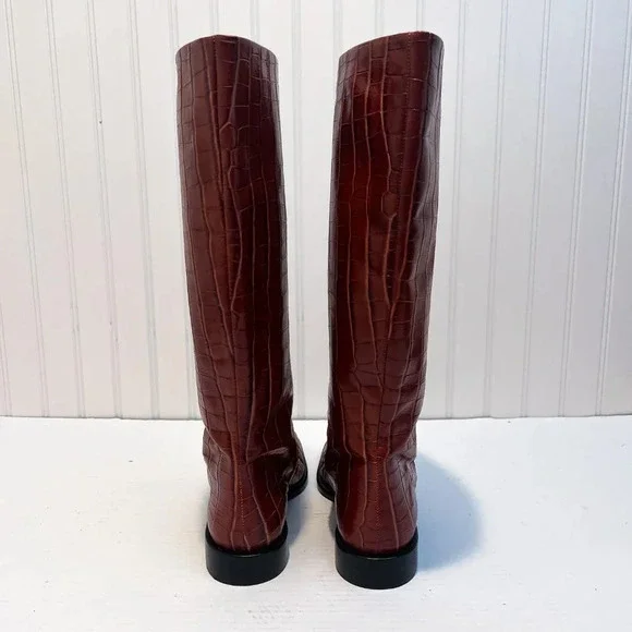 RARE Brock Collection Croc-Effect Cognac Leather Western Designer Riding Boots - Picture 7 of 12